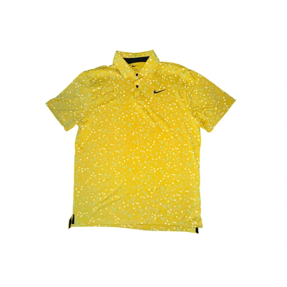 Nike Dri-Fit Victory Tour Floral Golf Polo Yellow Gold Floral Medium